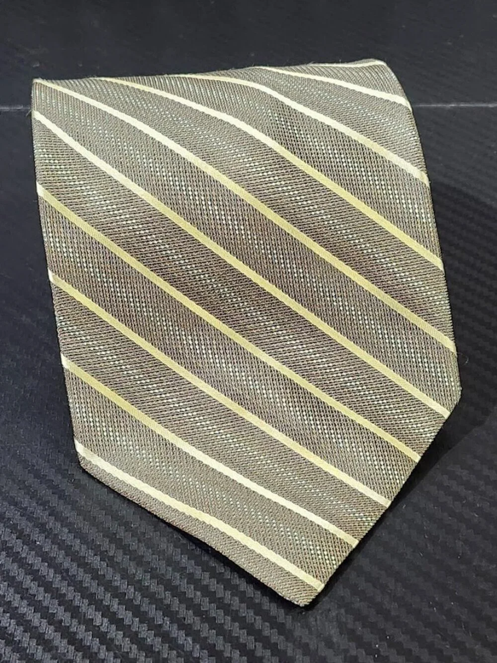 Pavone Light Brown Diagonal Striped 100% Silk Tie Made In Italy